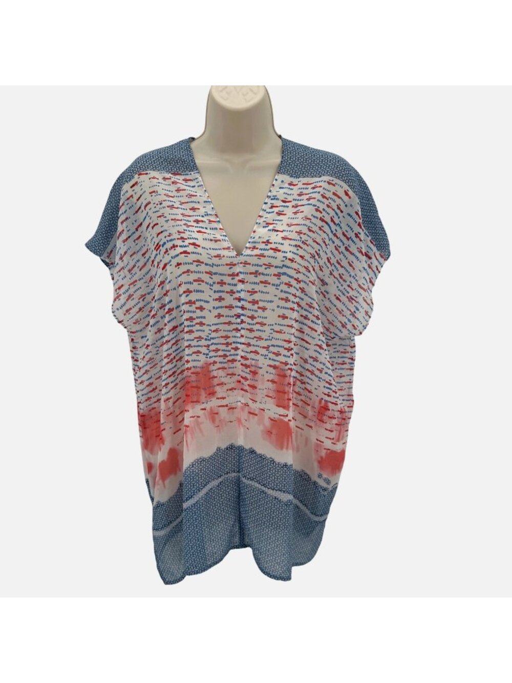 Cabi Women’s Multicolor Dolman Sleeve Semi Sheer V-Neck Tunic Top Size M